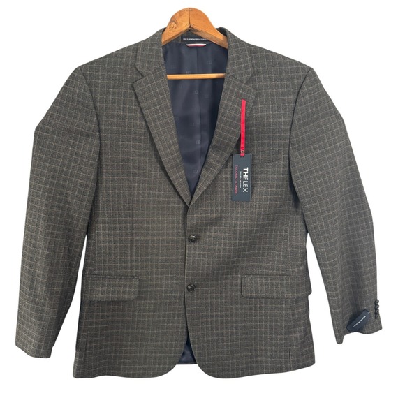 NWT Tommy Hilfiger THFlex Men's Blazer Brown Plaid Suit Jacket Size 42R